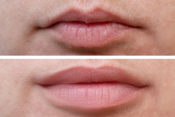 Before and after photo of lip enhancement.